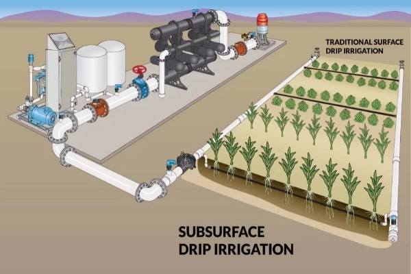 آبیاری زیر سطحی یکی از انواع آبیاری قطرهای